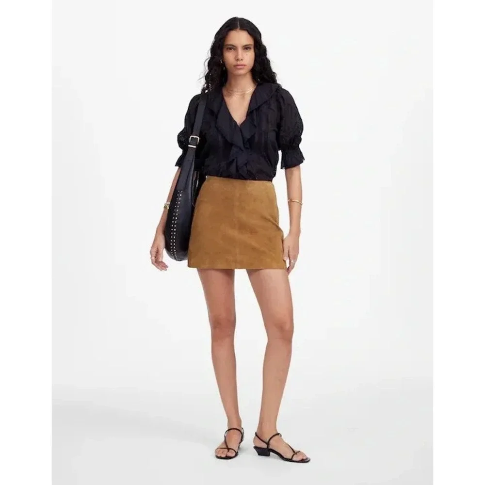 Madewell Skirt Womens 0 Brown Suede Leather Mini A Line‎ Zip Lined High Waist